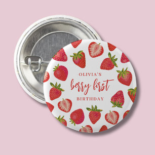 Strawberry Berry First Girls Personalised Birthday 3 Cm Round Badge