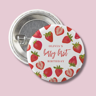 Strawberry Berry First Girls Personalised Birthday 3 Cm Round Badge