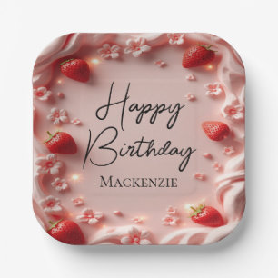 Strawberry Berry First Happy Birthday Party Paper Plate