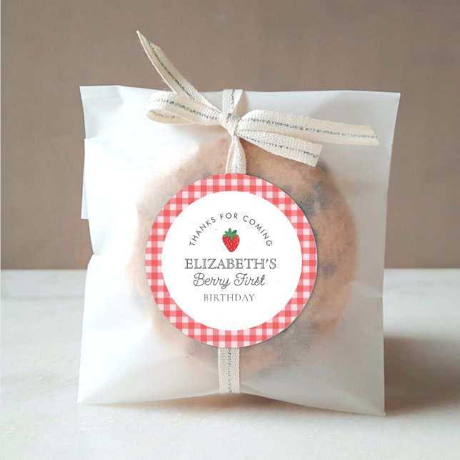 Strawberry Berry First Picnic Birthday  Classic Round Sticker (Creator Uploaded)