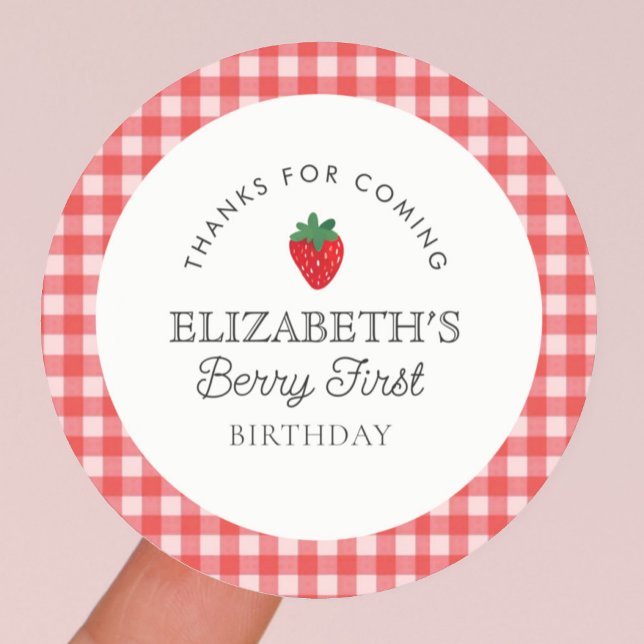 Strawberry Berry First Picnic Birthday  Classic Round Sticker (Creator Uploaded)