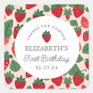 Strawberry Berry First Picnic Birthday Square Sticker