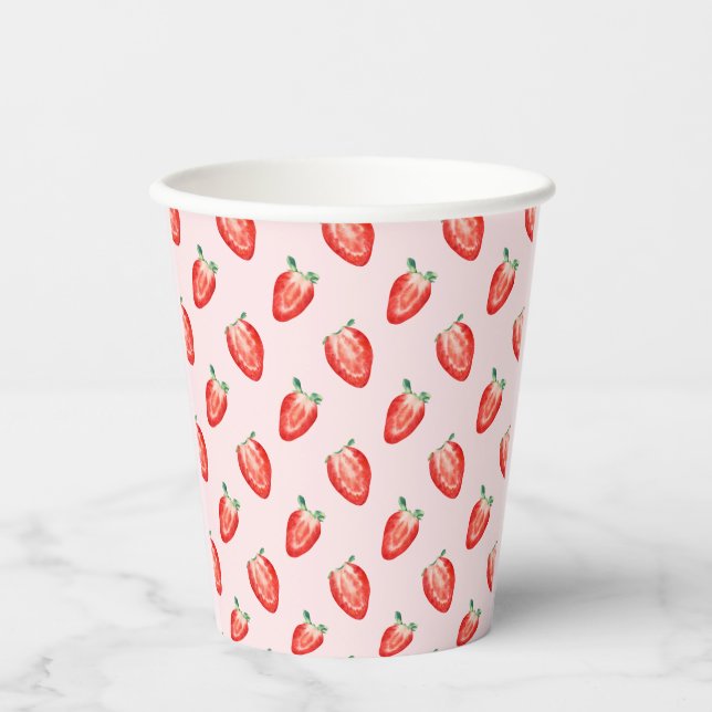 Strawberry Berry First Pink Birthday  Paper Cups (Front)