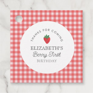 Strawberry Berry First Red plaid Thank you Favour Tags