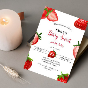 Strawberry Berry Girl any  Birthday  Berry Sweet Invitation