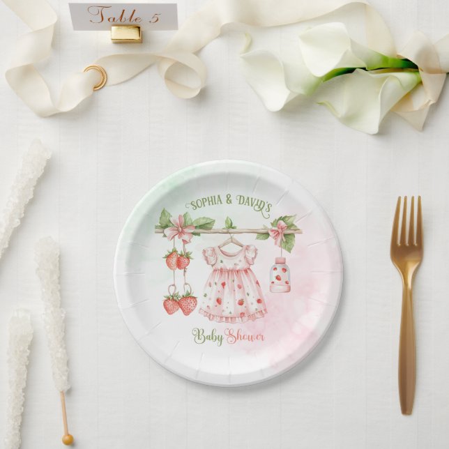 Strawberry Berry Girl Baby Shower  Paper Plate (Wedding)