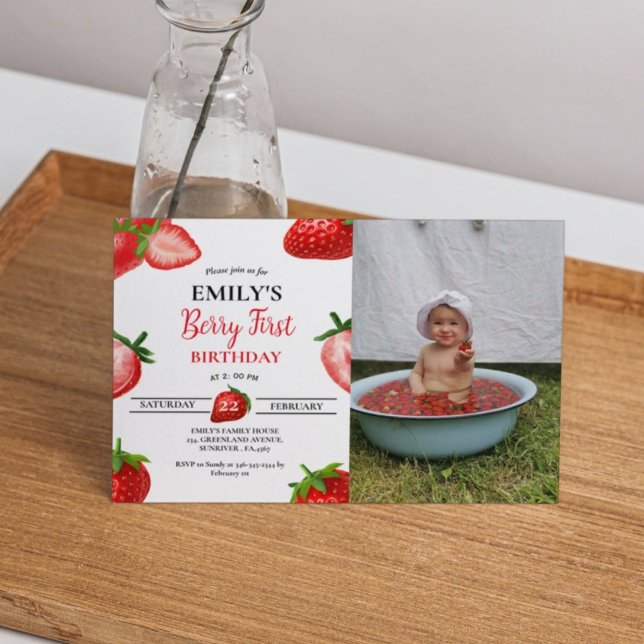 Strawberry Berry Girl First Birthday| Berry Sweet Invitation (Creator Uploaded)