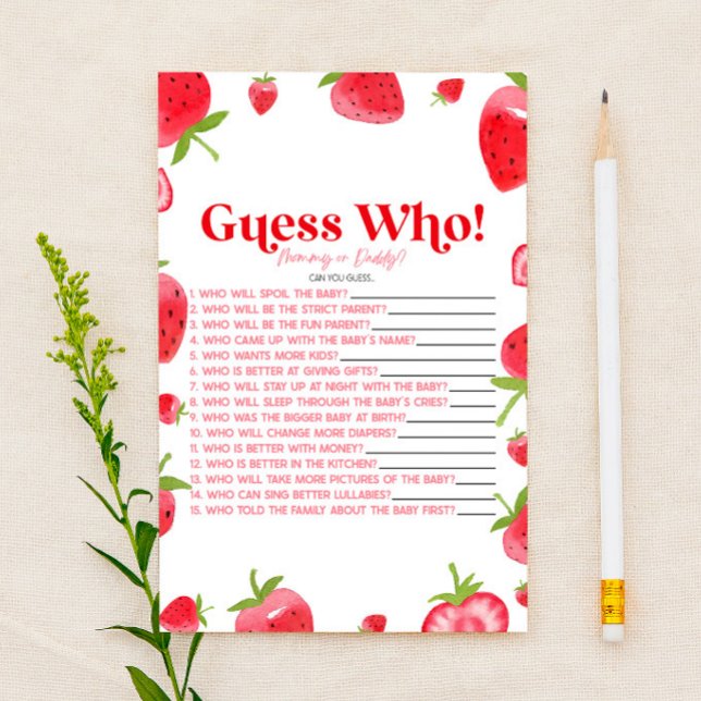 Strawberry Berry Guess Who! Baby Shower Game Stationery (Creator Uploaded)
