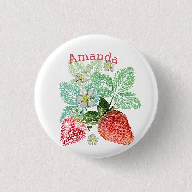Strawberry, berry red. 3 cm round badge (Front)