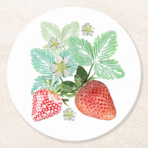 Strawberry, berry, red, fresh, ripe, sweet, food, round paper coaster