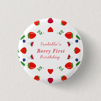 Strawberry berry sweet baby shower 3 cm round badge
