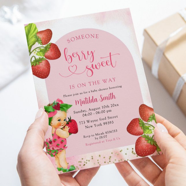 Strawberry Berry Sweet Baby Shower Blonde Girl Invitation (Creator Uploaded)