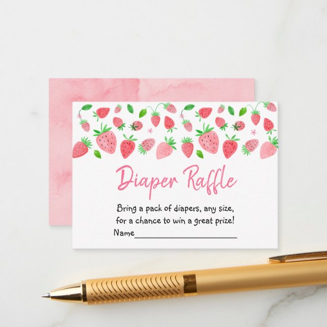 Strawberry Berry Sweet Baby Shower Diaper Raffle Enclosure Card (Front/Back In Situ)