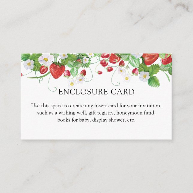 Strawberry Berry Sweet Baby Shower  Enclosure Card (Front)