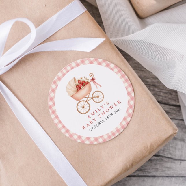 Strawberry Berry Sweet Baby Shower Favor Classic Round Sticker (Creator Uploaded)