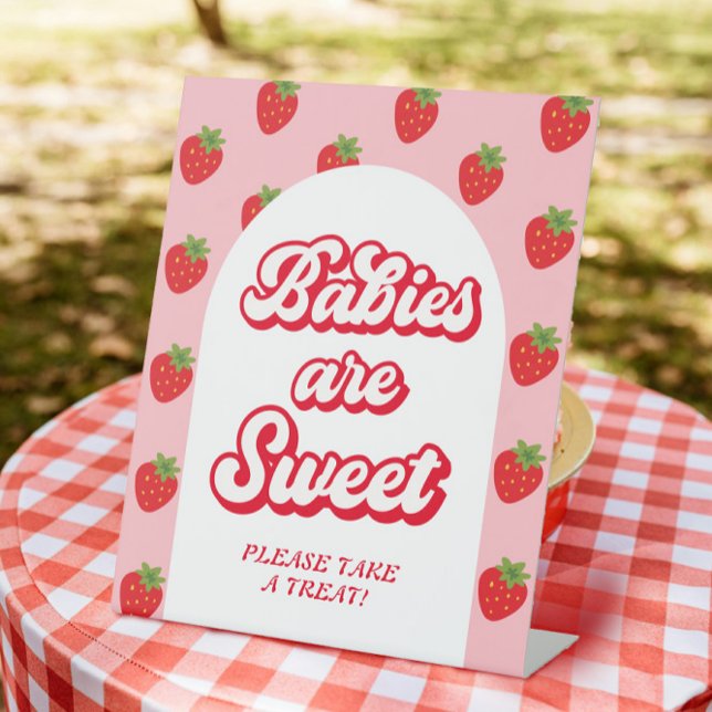 Strawberry Berry Sweet Baby Shower Favour Pedestal Sign (Creator Uploaded)