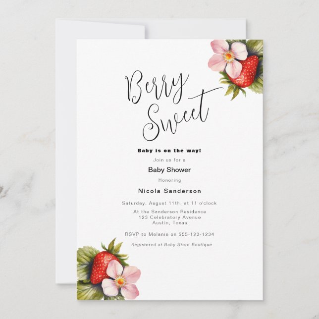 Strawberry Berry Sweet Baby Shower Invitation (Front)