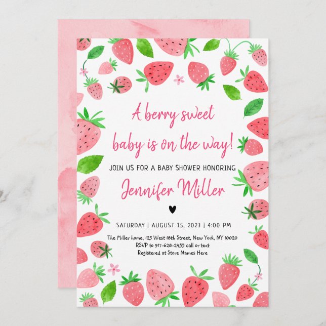 Strawberry Berry Sweet Baby Shower Invitation (Front/Back)
