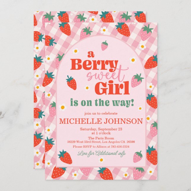 Strawberry Berry Sweet Baby Shower Invitation (Front/Back)