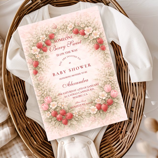 Strawberry Berry Sweet Baby Shower Invitation (Creator Uploaded)