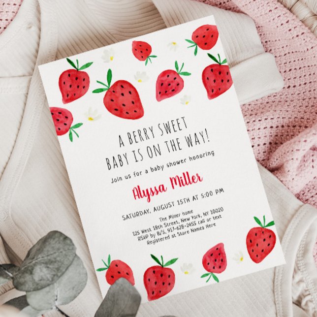 Strawberry Berry Sweet Baby Shower Invitation (Creator Uploaded)