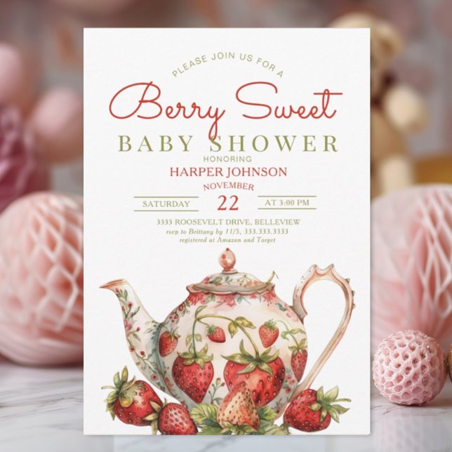 Strawberry Berry Sweet Baby Shower Invitation (Creator Uploaded)
