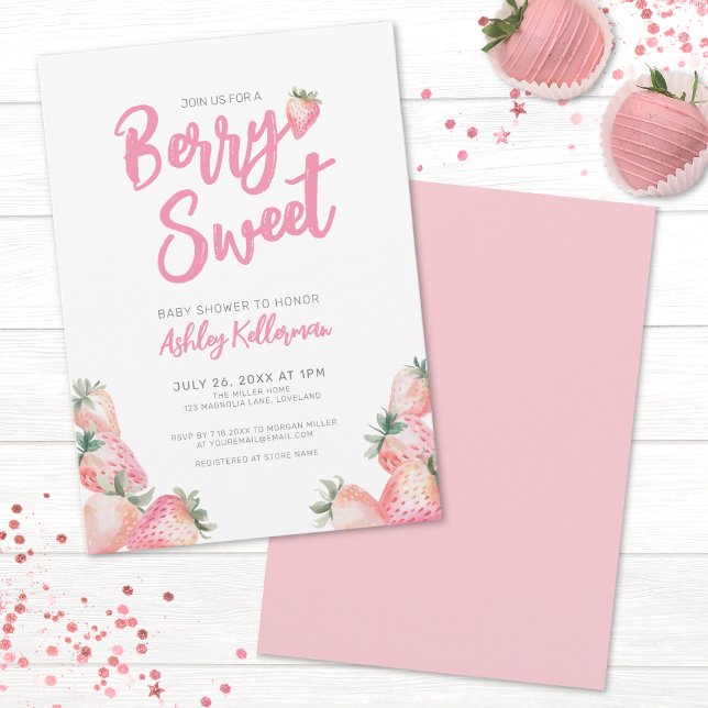 Strawberry Berry Sweet Baby Shower Invitation (Strawberry Berry Sweet Baby Shower Invitation)
