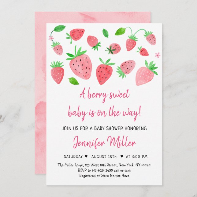 Strawberry Berry Sweet Baby Shower Invitation (Front/Back)