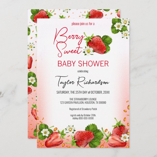 Strawberry Berry Sweet Baby Shower Invitation (Front/Back)