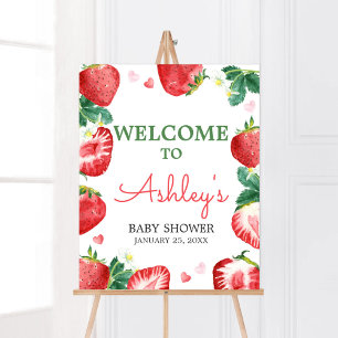 Strawberry Berry Sweet Baby Shower Welcome Poster