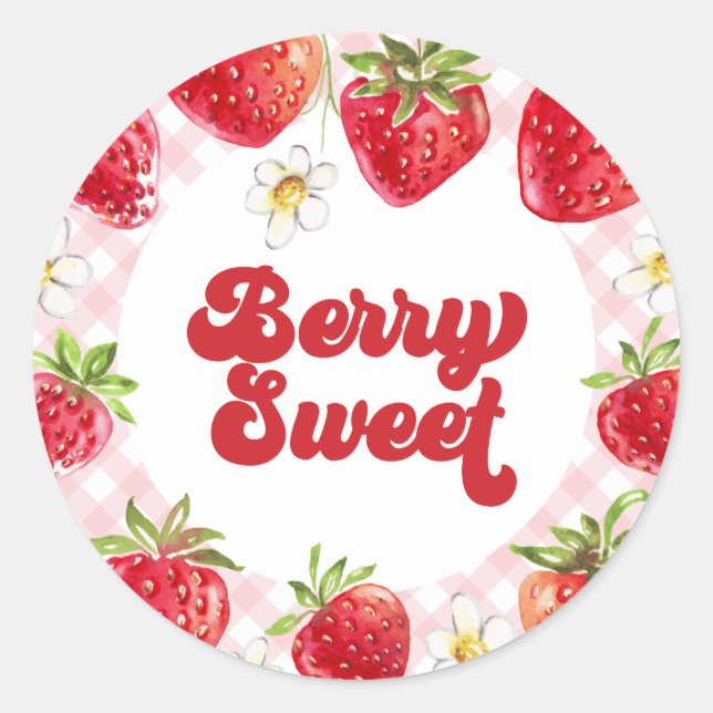 Strawberry Berry Sweet Birthday Classic Round Sticker (Front)