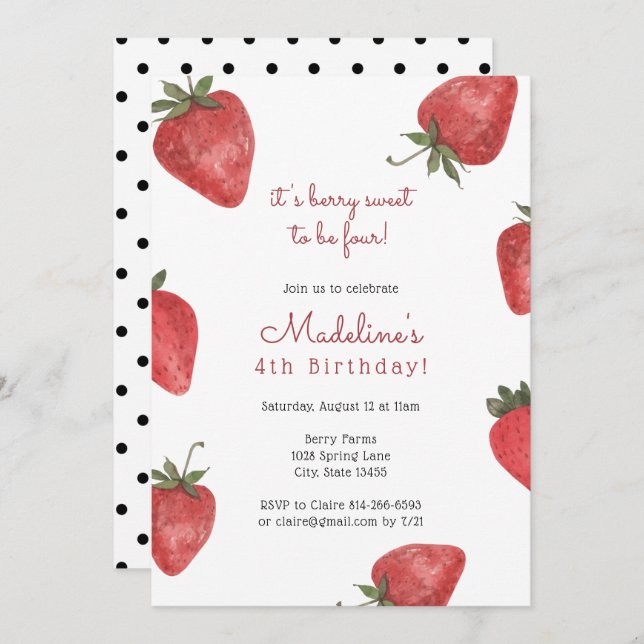 Strawberry Berry Sweet Birthday Invitation (Front/Back)