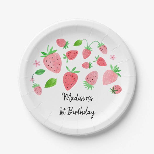 Strawberry Berry Sweet Birthday Paper Plate (Front)