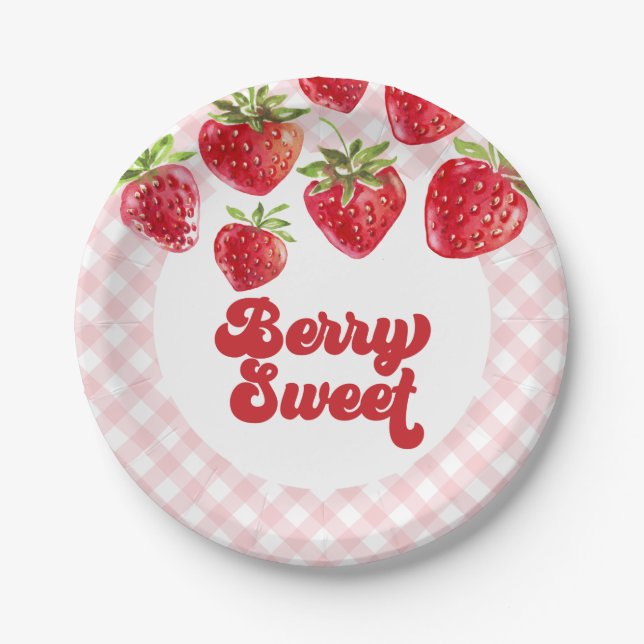 Strawberry Berry Sweet Birthday Paper Plates (Front)
