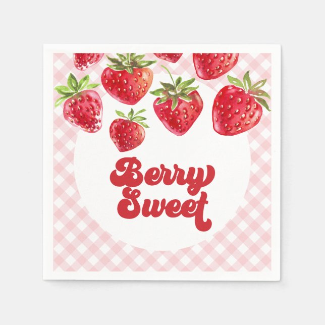 Strawberry Berry Sweet Birthday Paper Plates Napkin (Front)