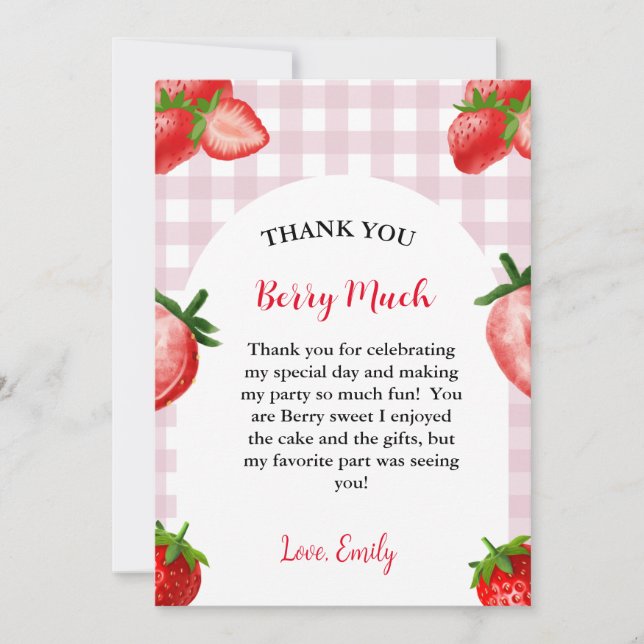 Strawberry Berry Sweet  Birthday Thank you Card (Front)
