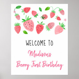 Strawberry Berry Sweet Birthday Welcome Poster