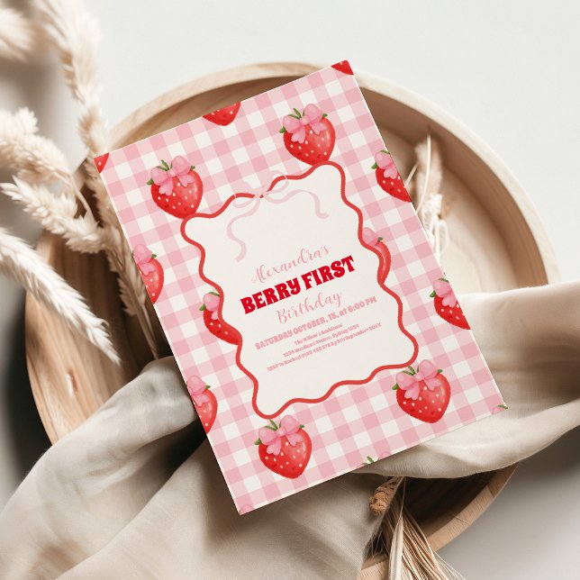 Strawberry Berry Sweet Boho 1st Birthday Invitation (Creator Uploaded)