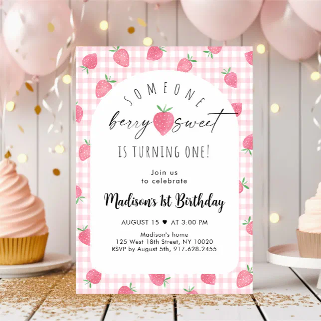 Strawberry Berry Sweet Boho 1st Birthday Invitation | Zazzle