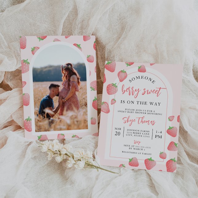 Strawberry Berry Sweet Boho Baby Shower Invitation (Creator Uploaded)