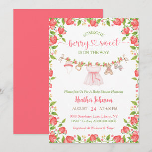 Strawberry Berry Sweet Clothesline Baby Shower Invitation