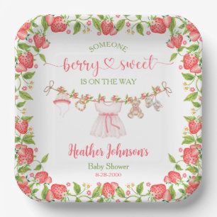 Strawberry Berry Sweet Clothesline Baby Shower Paper Plate