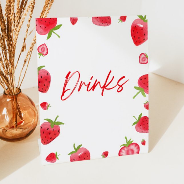 Strawberry Berry Sweet Drinks Party Pedestal Sign (Creator Uploaded)