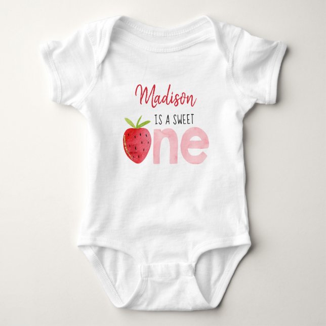 Strawberry Berry Sweet First Birthday Baby Bodysuit (Front)
