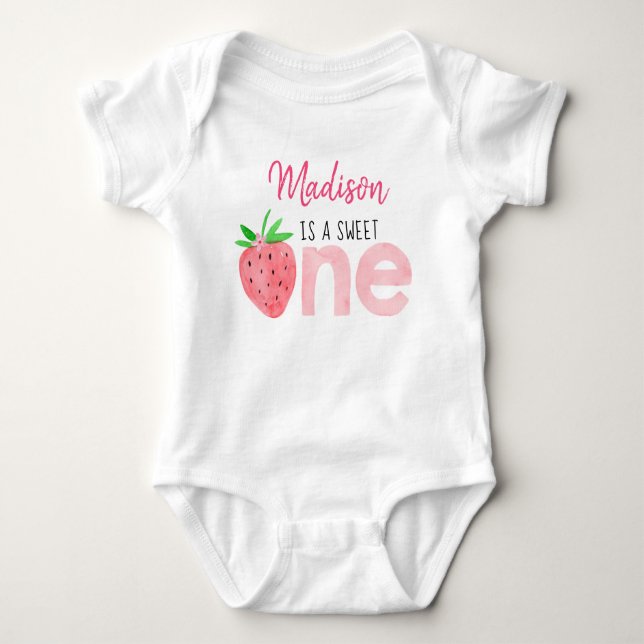 Strawberry Berry Sweet First Birthday Baby Bodysuit (Front)