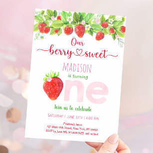 Strawberry Berry Sweet First Birthday Invitation