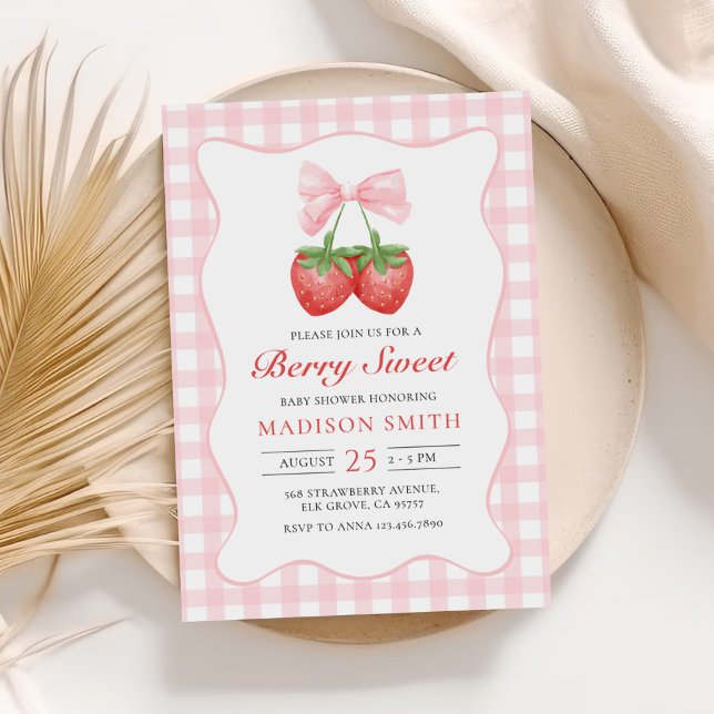 Strawberry Berry Sweet Girl Baby Shower Invitation (Creator Uploaded)