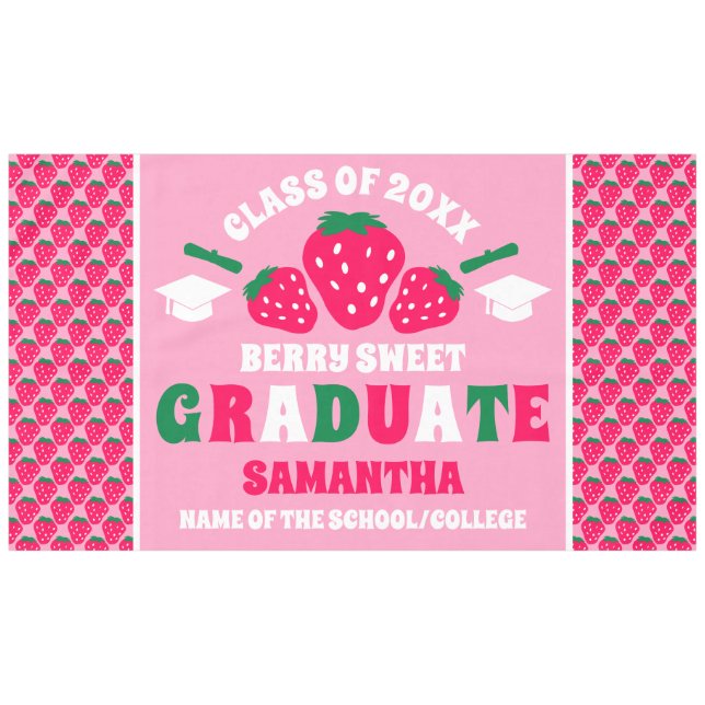 Strawberry Berry Sweet Graduation  Tablecloth (Front (Horizontal))