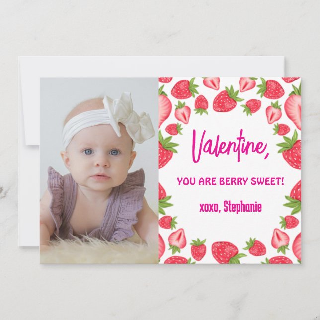 Strawberry Berry Sweet Kids Valentines Day Photo Invitation (Front)