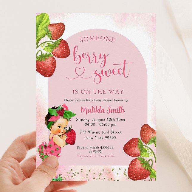 Strawberry Berry Sweet Mexican Girl Baby Shower Invitation (Creator Uploaded)